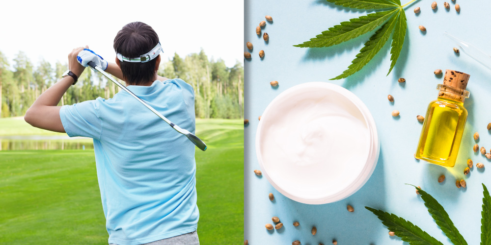 composite image of a golfer and CBD cream